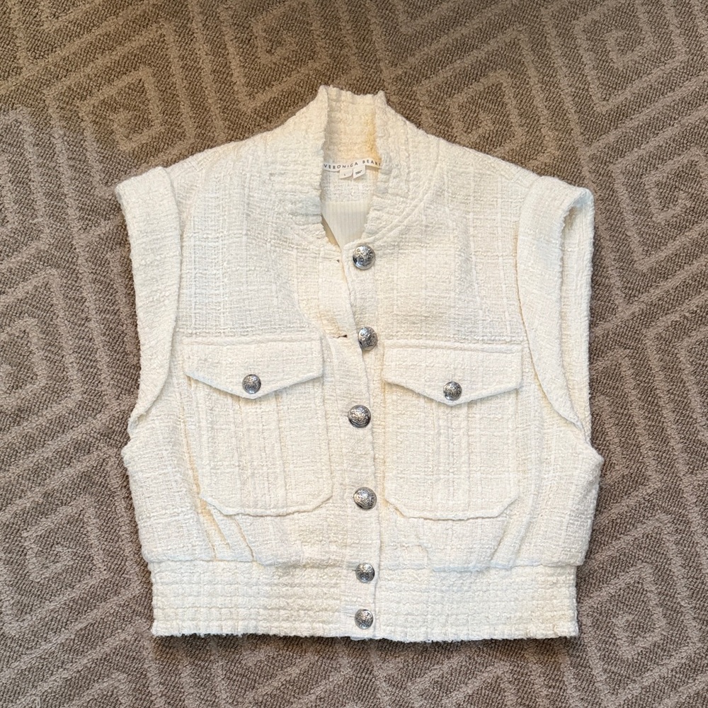 Veronica Beard Cream Textured Knit Jacket